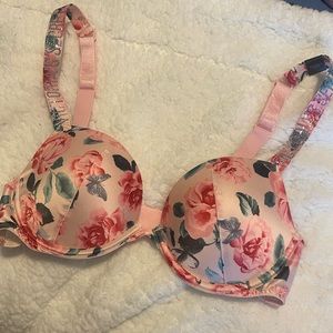 Victoria’s Secret Floral rhinestone logo strap bra